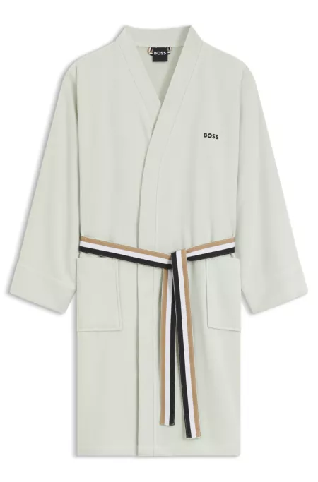 Cotton dressing gown with signature-stripe belt