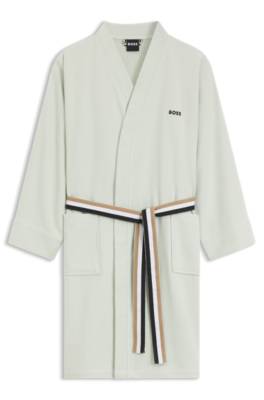 Cotton dressing gown with signature-stripe belt 1