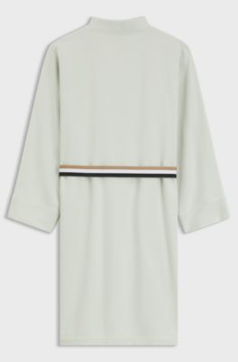 Cotton dressing gown with signature-stripe belt, Light Green