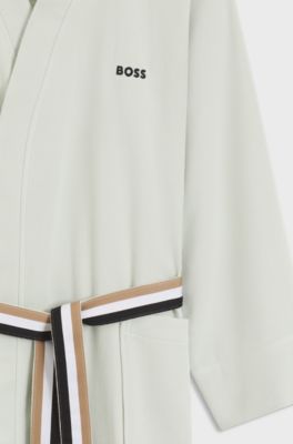 Cotton dressing gown with signature-stripe belt, Light Green