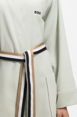 Cotton dressing gown with signature-stripe belt, Light Green