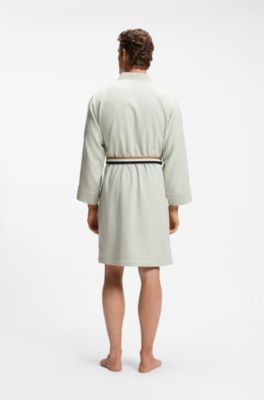 Cotton dressing gown with signature-stripe belt, Light Green