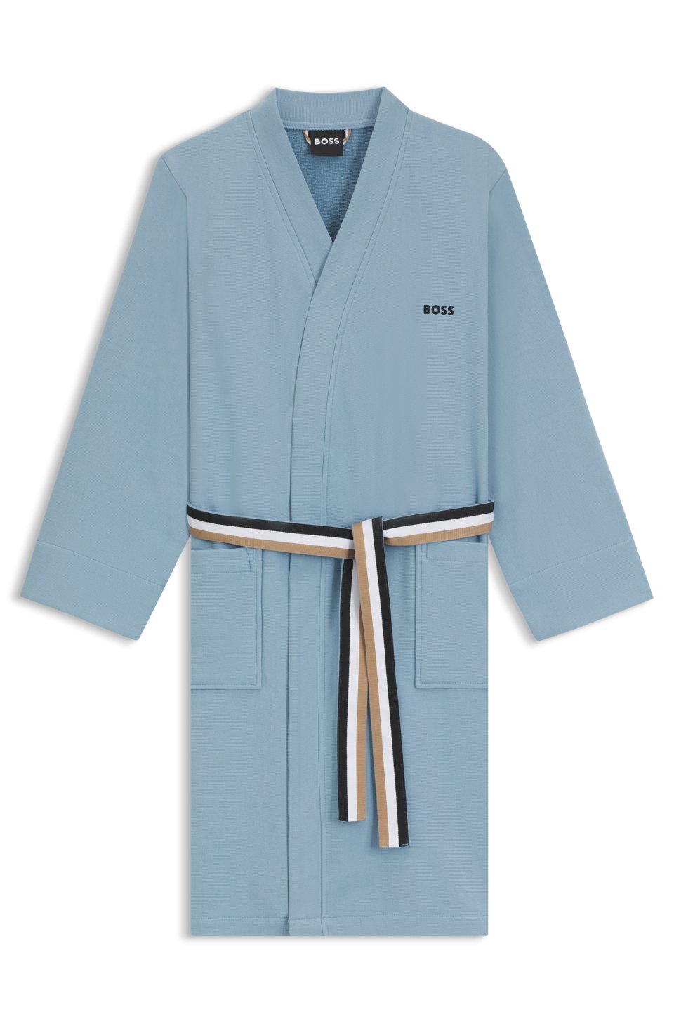 Cotton dressing gown with signature-stripe belt