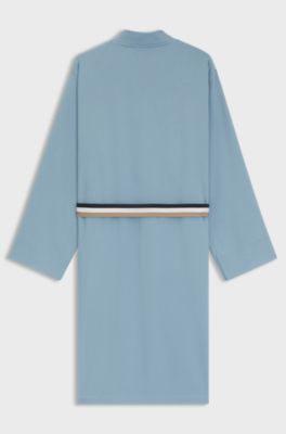 Cotton dressing gown with signature-stripe belt, Light Blue
