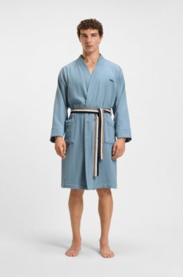 Cotton-terry dressing gown with quick-dry inner, Light Blue