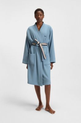Ochtendjas van katoen met riem met de signature-stripe, Lichtblauw