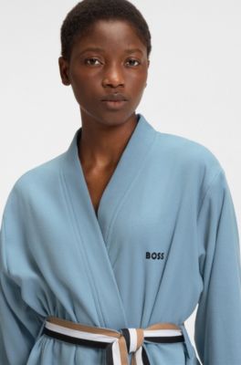 Ochtendjas van katoen met riem met de signature-stripe, Lichtblauw
