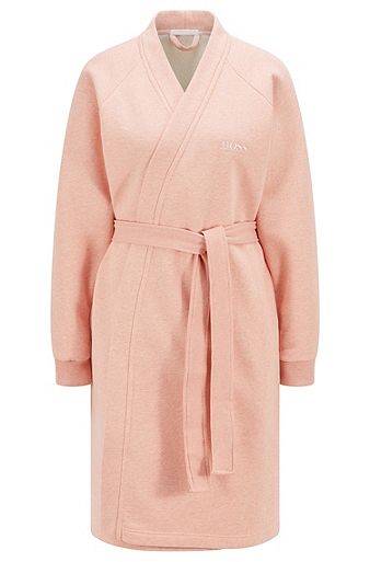 Sweatshirt-style belted dressing gown with logo, light pink