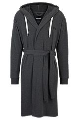 Charcoal hooded dressing gown with logo-print sleeves, Dark Grey