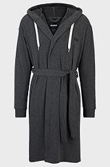 Charcoal hooded dressing gown with logo-print sleeves, Dark Grey