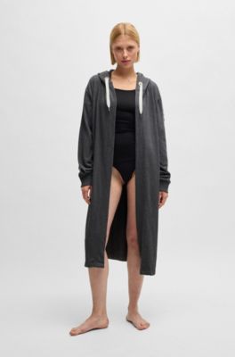 Charcoal hooded dressing gown with logo-print sleeves, Dark Grey