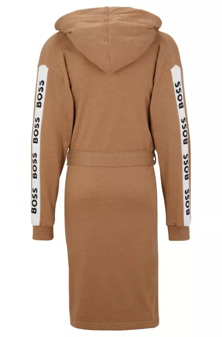 Hooded dressing gown with logo-print sleeves