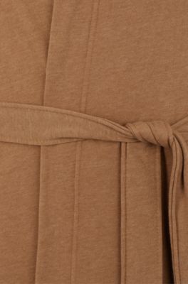 Hooded dressing gown with logo-print sleeves, Beige