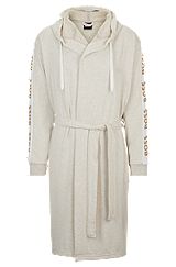 Hooded dressing gown with logo-print sleeves, Light Beige