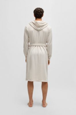 Morgenmantel mit Kapuze und Logo-Print an den &Auml;rmeln, Hellbeige