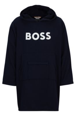 Logo beach hoodie in cotton with kangaroo pocket, Dark Blue