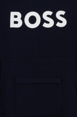 Logo beach hoodie in cotton with kangaroo pocket, Dark Blue