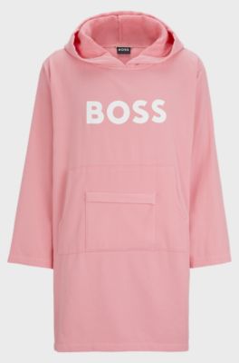 Logo beach hoodie in cotton with kangaroo pocket, light pink