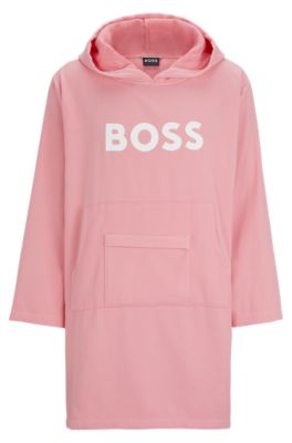Logo beach hoodie in cotton with kangaroo pocket, light pink
