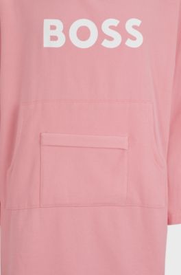 Logo beach hoodie in cotton with kangaroo pocket, Light Pink