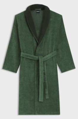 Cotton velvet dressing gown with Double B monogram, Green