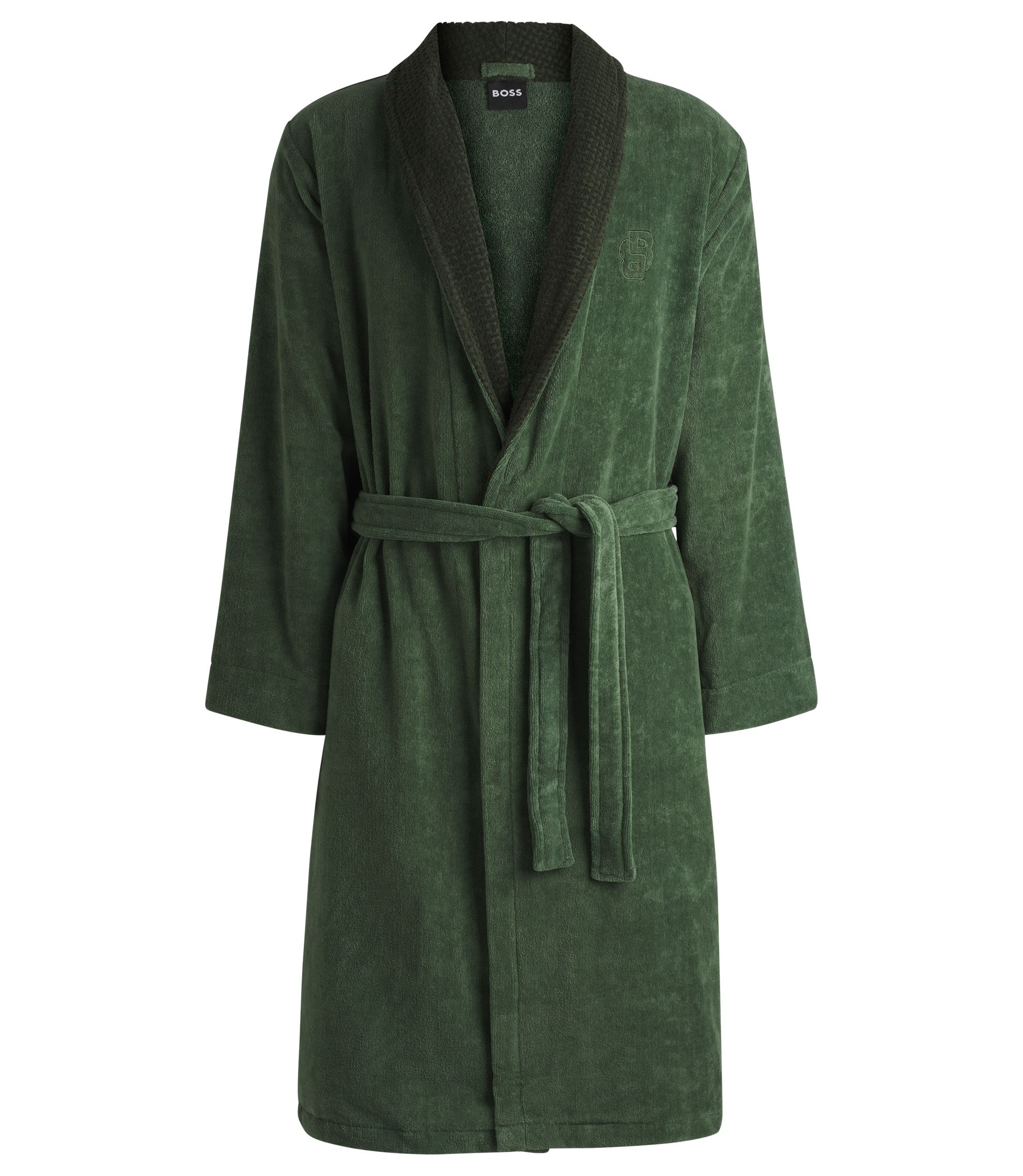 BOSS Cotton velvet dressing gown with Double B monogram Green