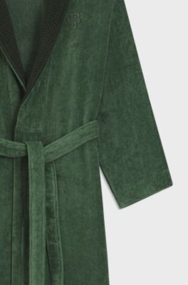 Cotton velvet dressing gown with Double B monogram, Green