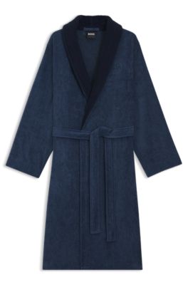 Cotton velvet dressing gown with Double B monogram, Dark Blue