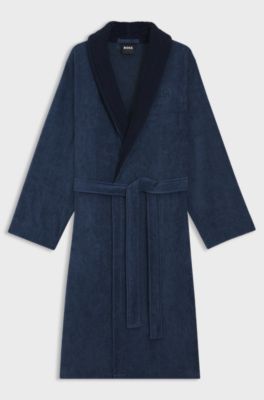 Cotton velvet dressing gown with Double B monogram, Dark Blue