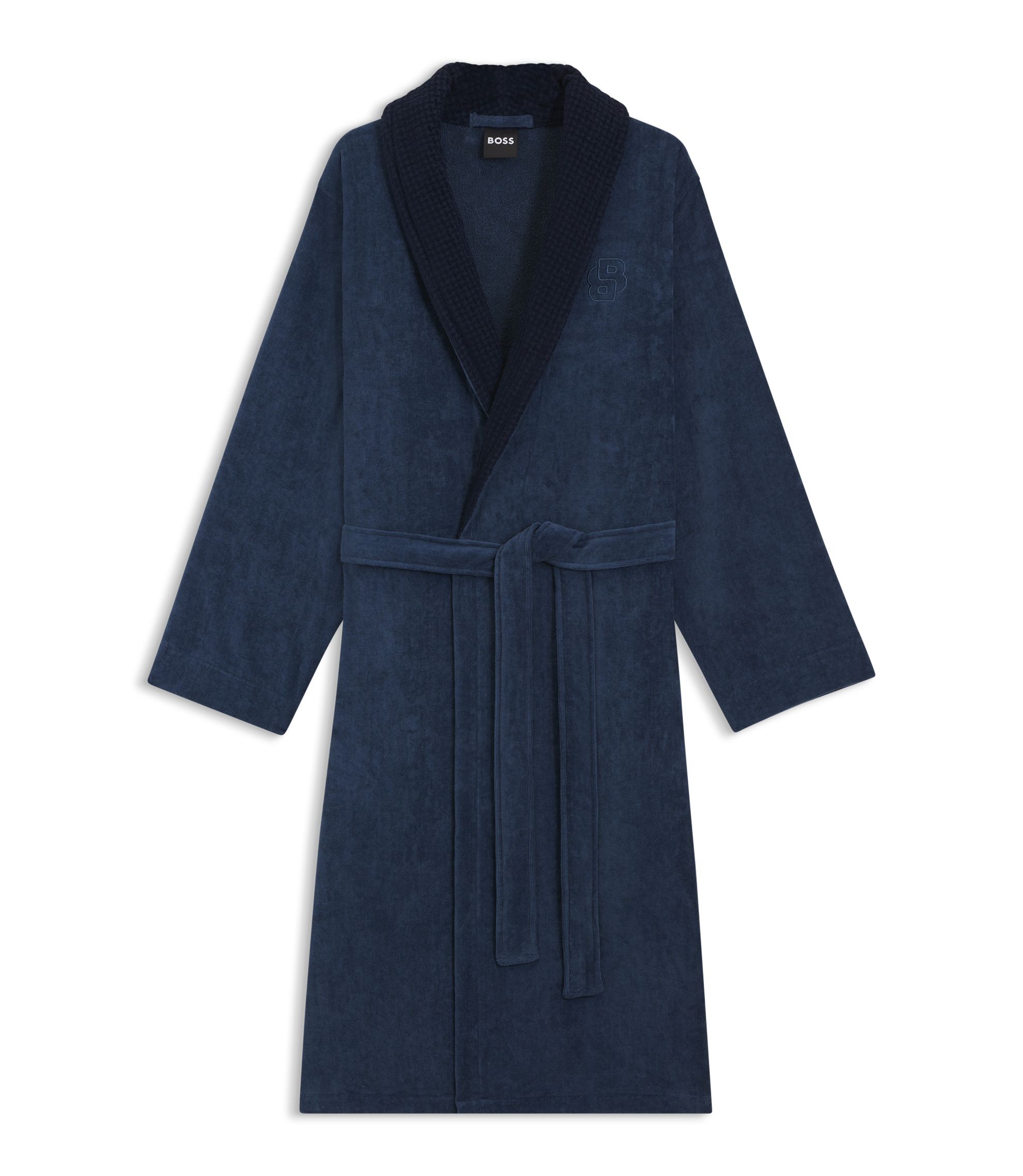 Navy Boss Mens Dressing Gown BOSS Cotton Velvet Dressing Gown With
