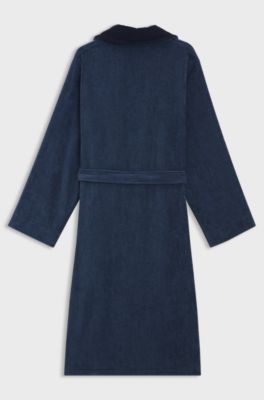 Cotton velvet dressing gown with Double B monogram, Dark Blue