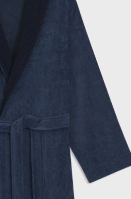 Cotton velvet dressing gown with Double B monogram, Dark Blue