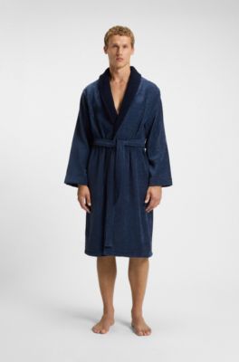 Cotton velvet dressing gown with Double B monogram, Dark Blue