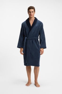 Cotton velvet dressing gown with Double B monogram, Dark Blue