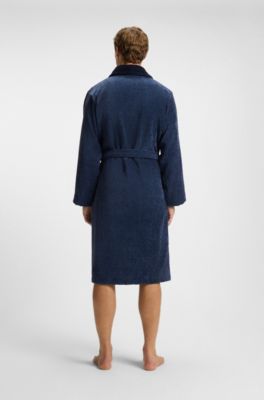 Cotton velvet dressing gown with Double B monogram, Dark Blue