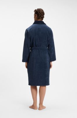 Cotton velvet dressing gown with Double B monogram, Dark Blue