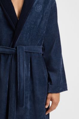 Cotton velvet dressing gown with Double B monogram, Dark Blue