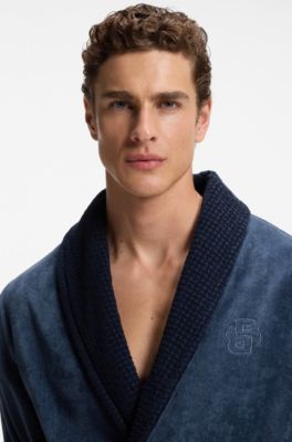 Cotton velvet dressing gown with Double B monogram, Dark Blue