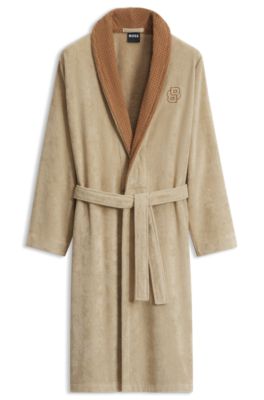 Cotton velvet dressing gown with Double B monogram, Beige