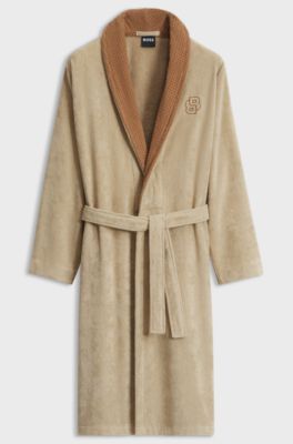 Cotton velvet dressing gown with Double B monogram, Beige