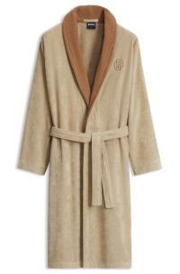 Cotton velvet dressing gown with Double B monogram, Beige
