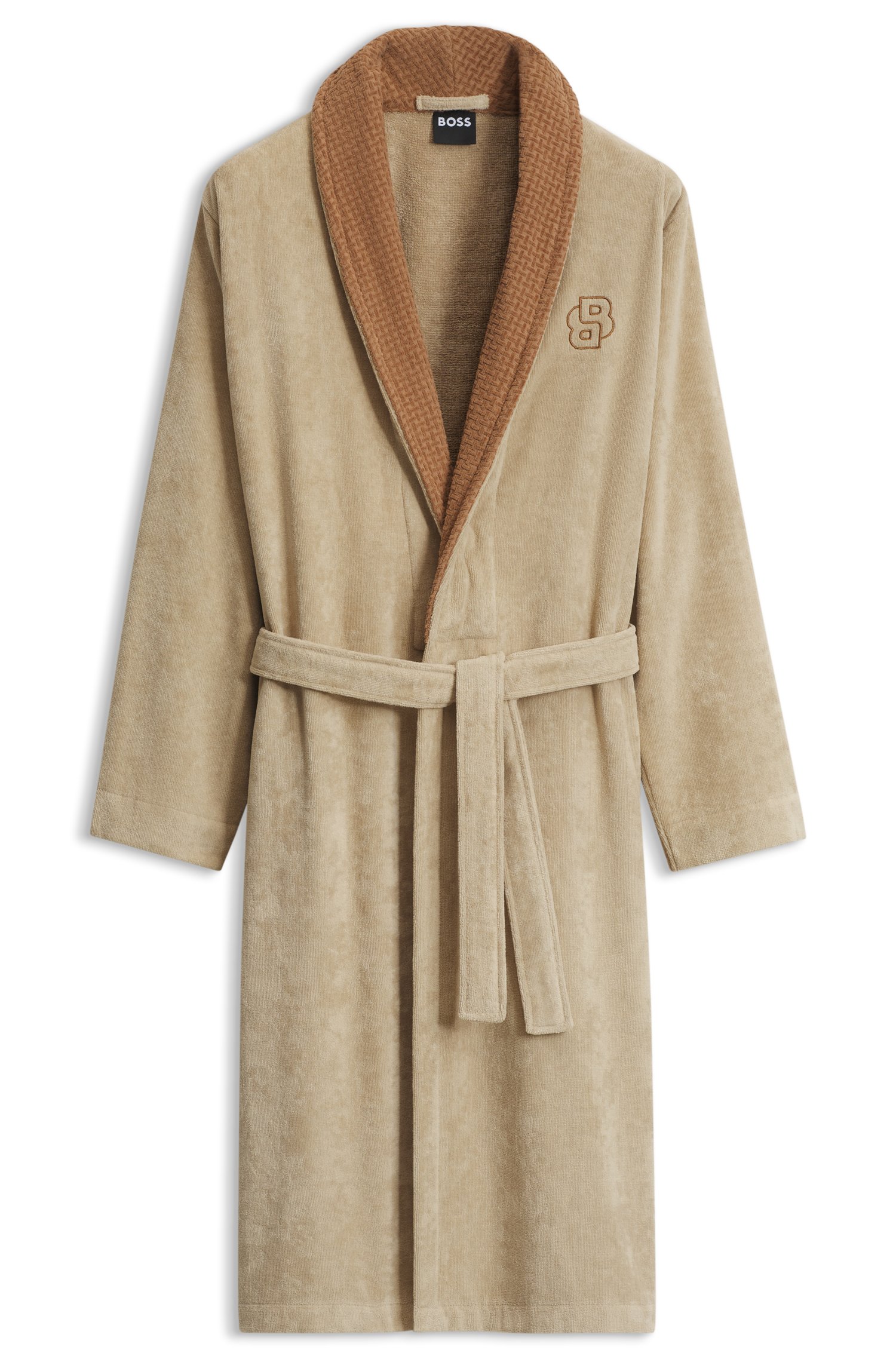 Boss Cotton velvet dressing gown with Double B monogram morgonrockar herr