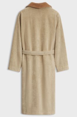 Cotton velvet dressing gown with Double B monogram, Beige