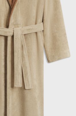 Cotton velvet dressing gown with Double B monogram, Beige