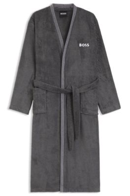 Cotton dressing gown with embroidered logo, Dark Grey