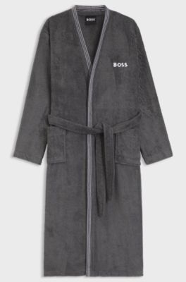 Cotton dressing gown with embroidered logo, Dark Grey