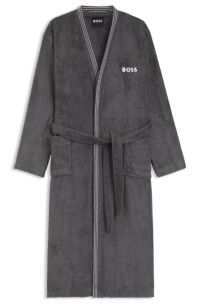 Cotton dressing gown with embroidered logo, Dark Grey