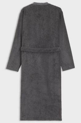 Cotton dressing gown with embroidered logo, Dark Grey