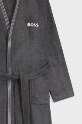 Cotton dressing gown with embroidered logo, Dark Grey