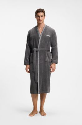 Cotton dressing gown with embroidered logo, Dark Grey